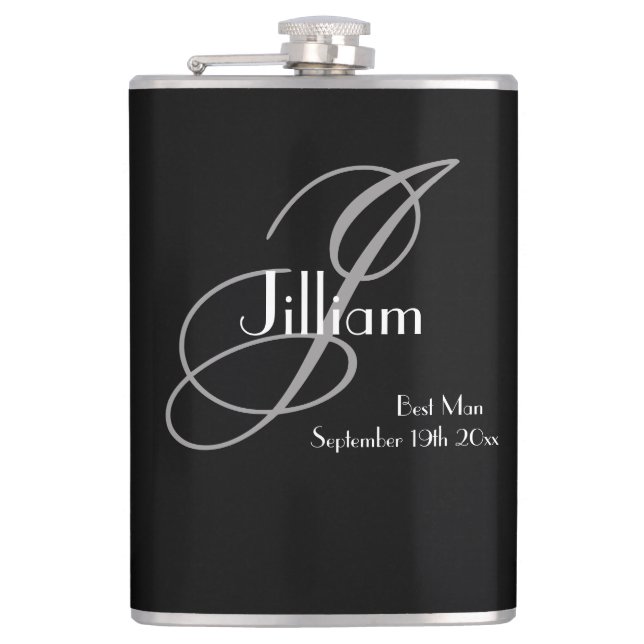 Bästa mans gåva Svart Vit Skrift Elegant Monogram Fickplunta (Framsidan)