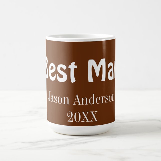 bästa mans namn år 20xx brun vit brudgumsvän bröll kaffemugg (Center)