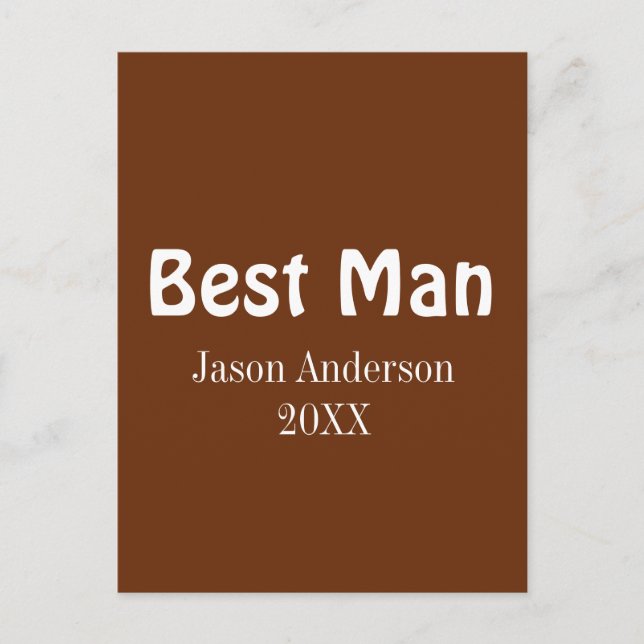 bästa mans namn år 20xx brun vit brudgumsvän bröll vykort (Framsida)