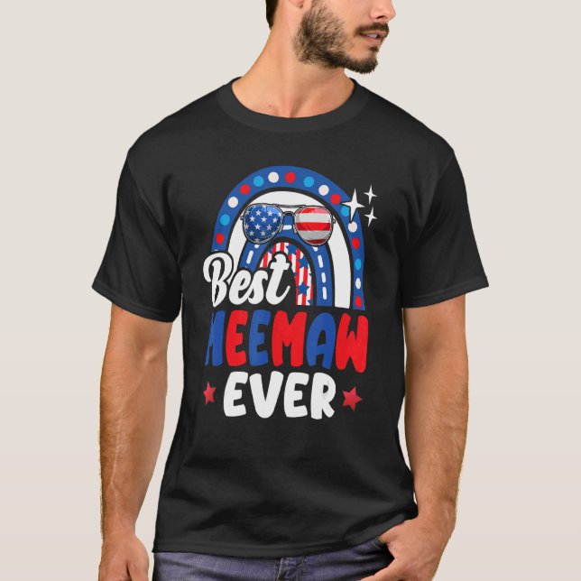 Bästa Meemaw Aldrig Rainbow Sunglasses USA flagga  T Shirt (Framsida)