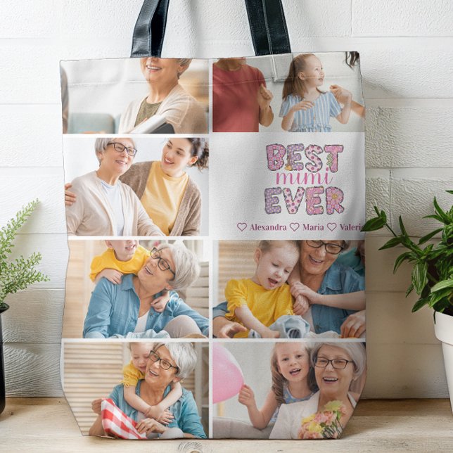 Bästa Mimi Någonsin Blommig 7 Foto Collage Tygkasse (Skapare uppladdad)