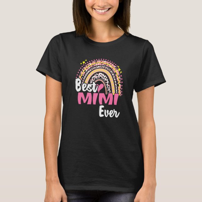 Bästa Mimi nånsin funny Rosa Leopard Rainbow Mammo T Shirt (Framsida)