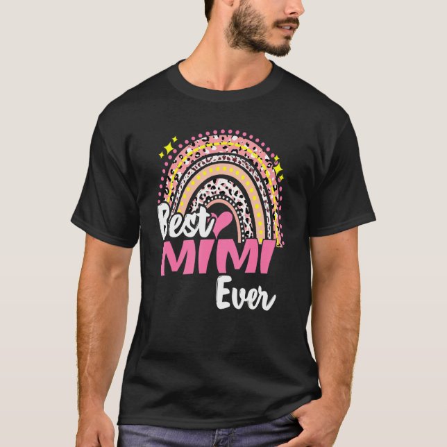 Bästa Mimi nånsin funny Rosa Leopard Rainbow Mammo T Shirt (Framsida)