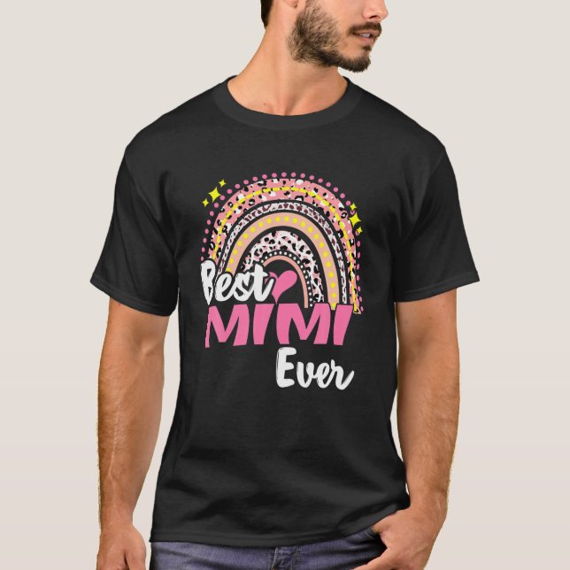 Bästa Mimi nånsin funny Rosa Leopard Rainbow Mammo T Shirt (Framsida)