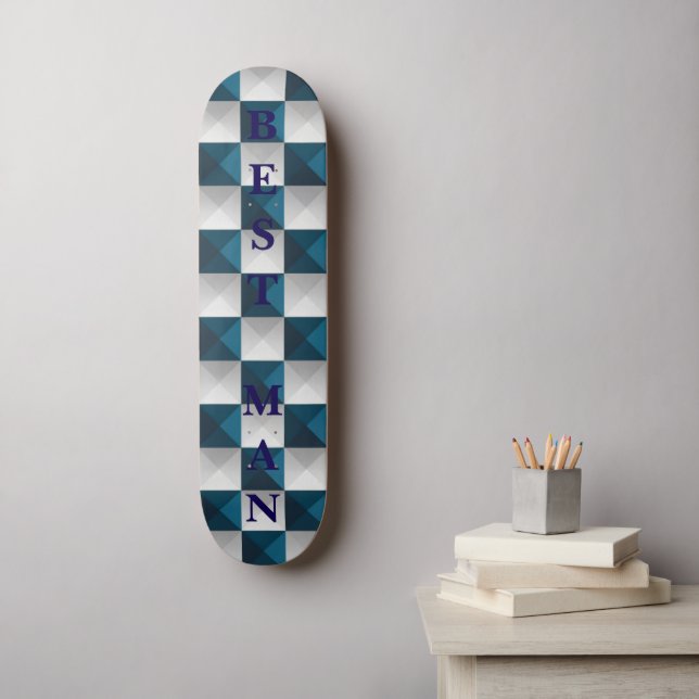 BÄSTA MMAN Geometric Mönster Blue Silver Skateboar Mini Skateboard Bräda 18,5 Cm (Väggkonst)