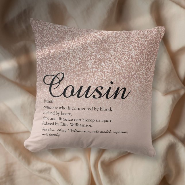 Bästa möjliga kupongdefinition Ro Guld Glitter Kudde (Best Ever Cousin Definition Rose Gold Glitter Throw Pillow)