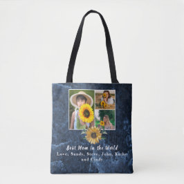 Bästa Mor någonsin, 3 fotokollage Blue Marble Tote Tygkasse