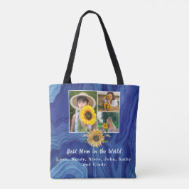 Bästa Mor någonsin, 3 fotokollage Blue Marble Tote Tygkasse
