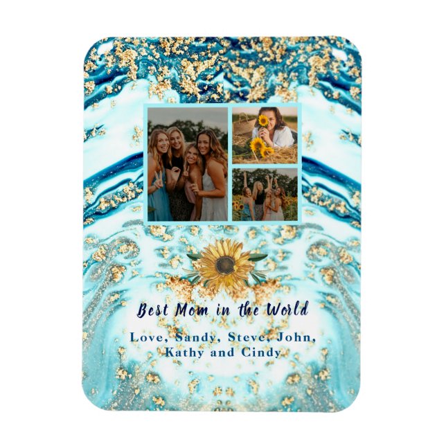 Bästa Mor någonsin 4-foto Collage Blue Marble Magnet (Vertikal)