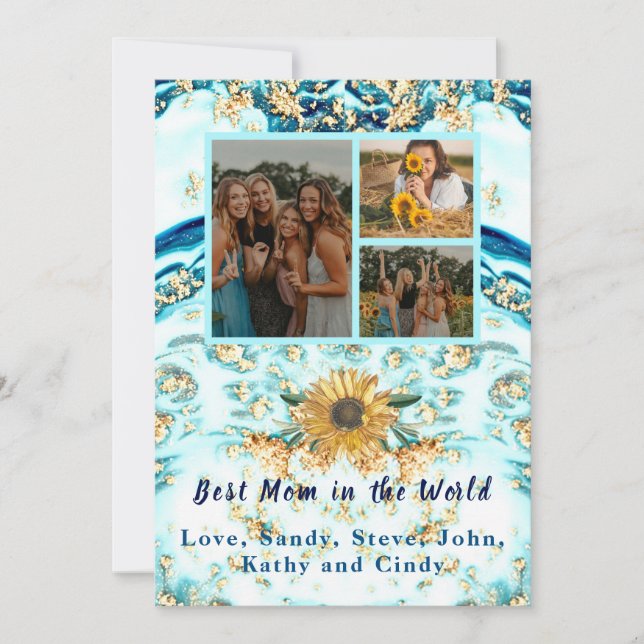 Bästa Mor någonsin 4-foto Collage Blue Marble Meddelande (Framsida)