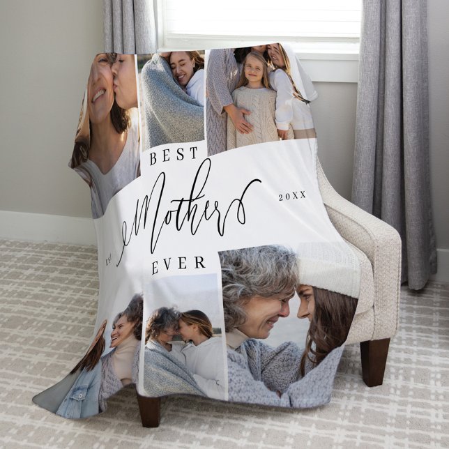 Bästa Mor någonsin-skript, fotokollage för Mors da Fleecefilt (Best Mother Ever Script Mothers Day Photo Collage Fleece Blanket)