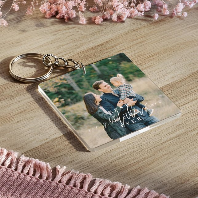 Bästa Mor någonsin skript Mors dag Photo Keepsaké (Best Mother Ever Script Mothers Day Photo Keepsake Keychain)