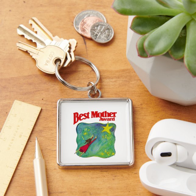 Bästa Mor-utmärkelser Fyrkantig Silverfärgad Nyckelring (Skrivbord)