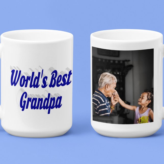 Bästa morfar-fotoblå text jumbo mugg (Skapare uppladdad)