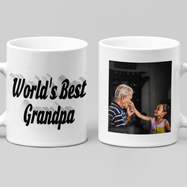Bästa morfar-fotosvart text kaffemugg (Skapare uppladdad)
