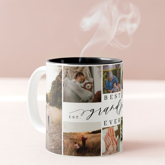 Bästa morfar någonsin, Elegant Script 8 fotokollag Två-Tonad Mugg (Skapare uppladdad)