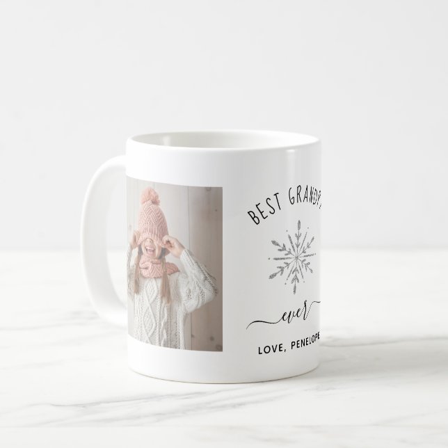 Bästa morfar någonsin | Två foto- och Silver-snöfl Kaffemugg (Framsida vänster)