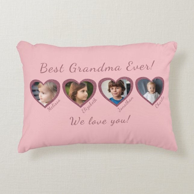 Bästa mormor-Anpassningsbar, fyra fotomall Prydnadskudde (Framsidan)