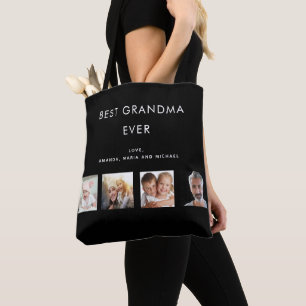 Bästa mormor-anpassningsbarnas fotokollage, svart tygkasse