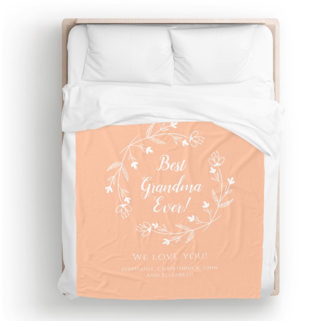 Bästa Mormor Familj Barnbarn Persika Orange Vit Fleecefilt (Best Grandma Ever Family Keepsake Grandkids Unique Custom Grandparent Gift Peach Fleece Blanket)