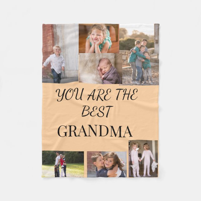 Bästa mormor familjefotocollage fleecefilt (Framsidan)