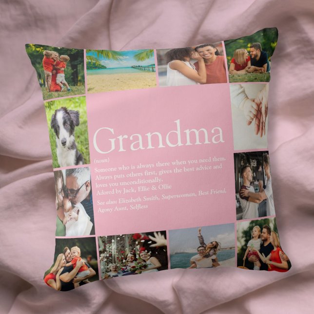 Bästa mormor farmor definition 12 fotokollage kudde (Best Grandma Granny Definition 12 Photo Collage Throw Pillow)