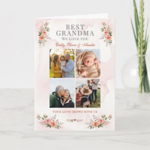 Bästa mormor fotokollage blommor kort