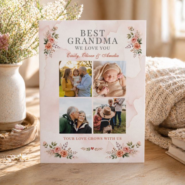 Bästa mormor fotokollektion blommig julkort (Skapare uppladdad)