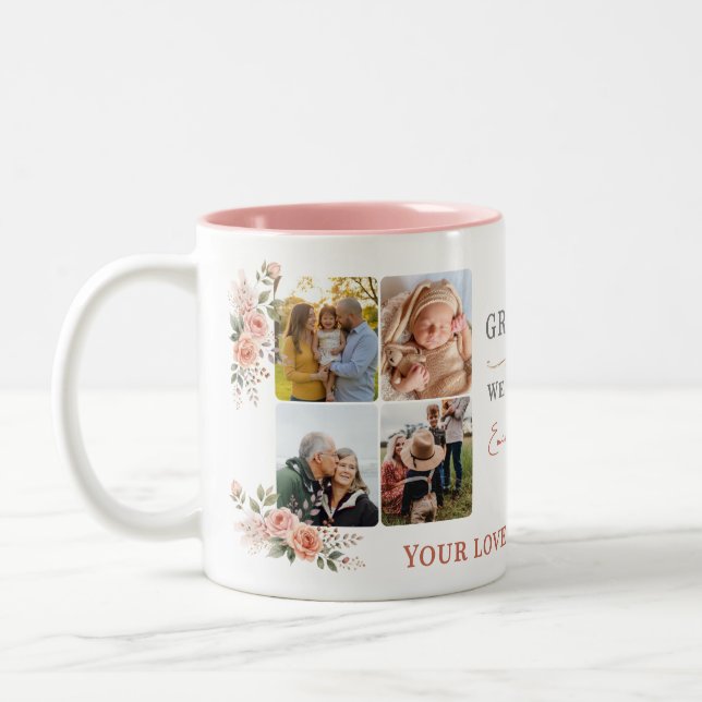 Bästa mormor fotokollektion blommig Två-Tonad mugg (Vänster)