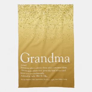 Bästa Mormor, Mormor Definition Guld Glitter Kökshandduk