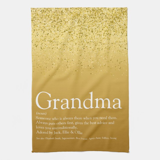 Bästa mormor, mormor Definition Guld Glitter Kökshandduk (Vertikal)