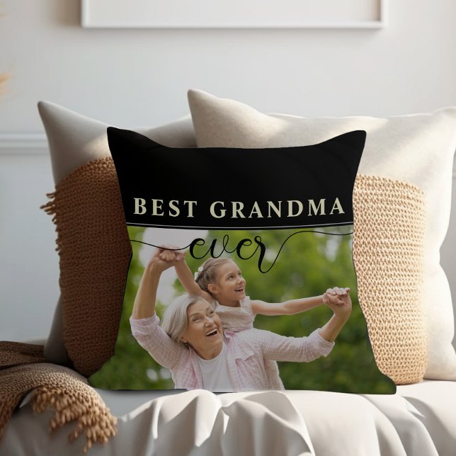 Bästa mormor Mors dag Dekorativ kudde (Best Grandma ever black and white simple photo pillow )