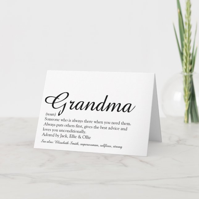 Bästa mormor/mosters definitionsscript hittills kort (Framsida)