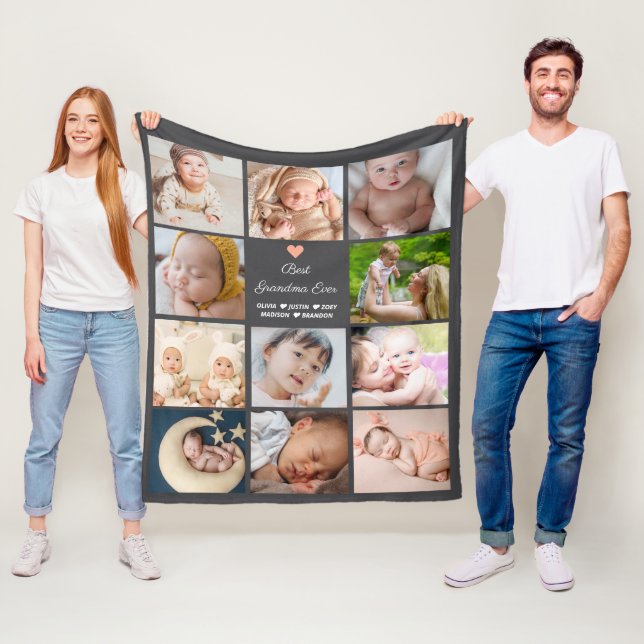 Bästa mormor någonsin, 11-fotokollage fleecefilt (På plats)