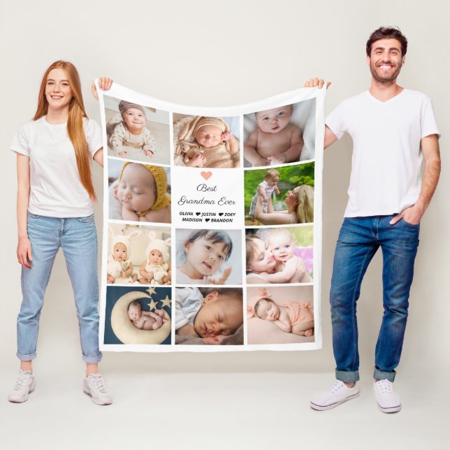 Bästa mormor någonsin, 11-fotokollage fleecefilt (På plats)