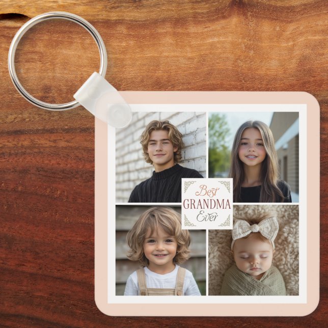 Bästa mormor någonsin 4 fotokollage nyckelring (Framsida)