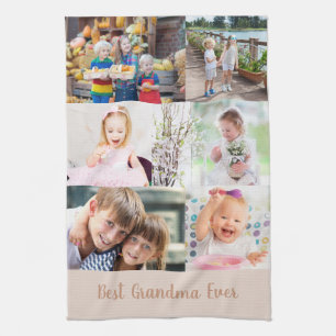 Bästa mormor någonsin 6 Foto Masonry Grid Beige Kökshandduk