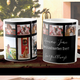 Bästa mormor någonsin 6 Photo Collage White Script Kaffemugg
