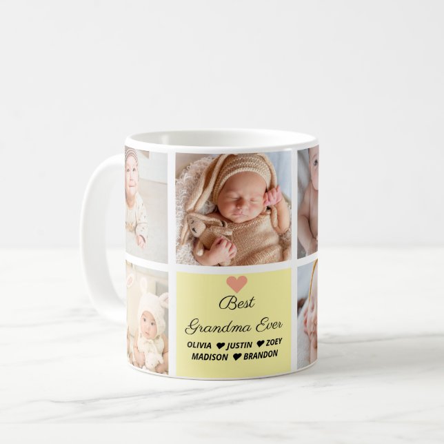 Bästa mormor någonsin, 8-fotokollage kaffemugg (Framsida vänster)