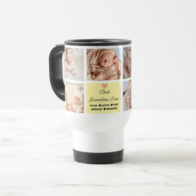 Bästa mormor någonsin, 8-fotokollage resemugg (Framsida vänster)
