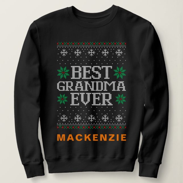 Bästa mormor någonsin Anpassat namn - fult jul T Shirt (Design framsida)
