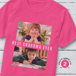 Bästa mormor någonsin Barnbarn 2 Foto Collage Rosa T Shirt