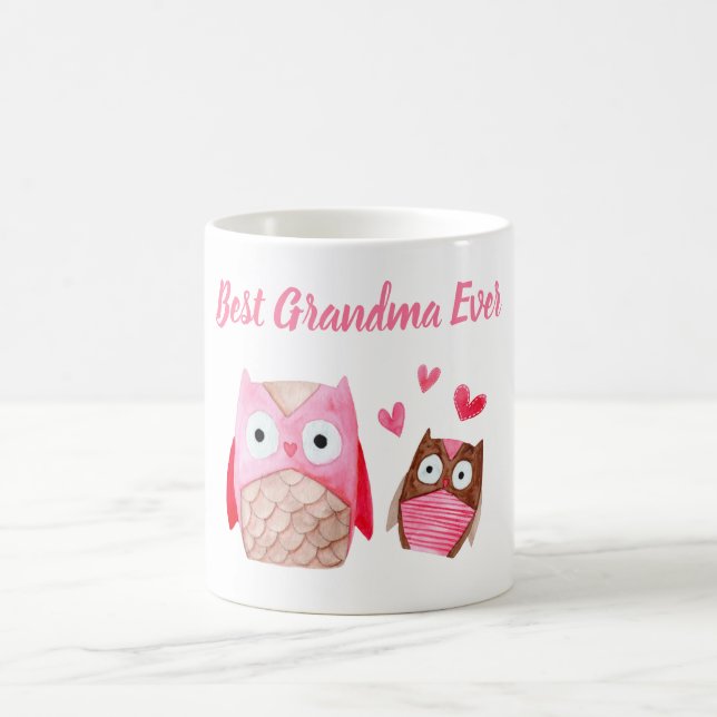 Bästa mormor någonsin Cute Uggla Personlig Rosa Kaffemugg (Center)