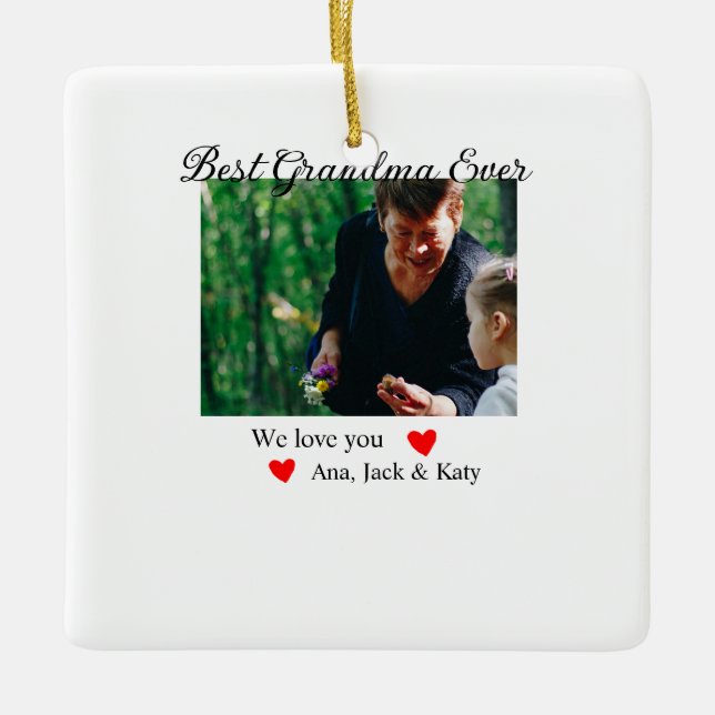 Bästa mormor någonsin, fotokollage vi kärlek dig n julgransprydnad keramik (Framsida)