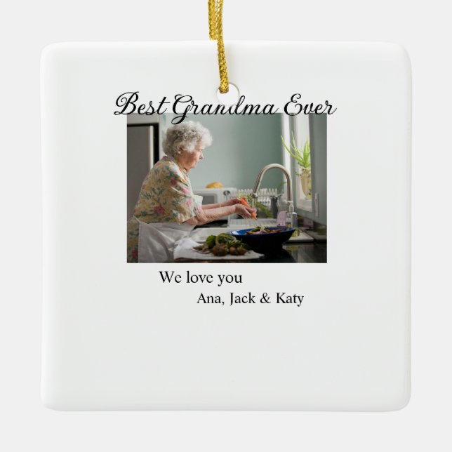 Bästa mormor någonsin, fotokollage vi kärlek dig n julgransprydnad keramik (Framsida)