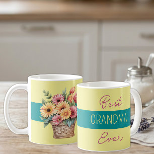 Bästa mormor någonsin gerbera blommor gula kaffemugg
