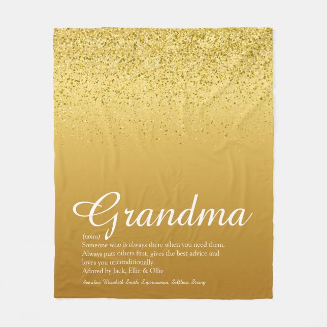 Bästa mormor någonsin Guldglitterdefinition Fleecefilt (Framsidan)