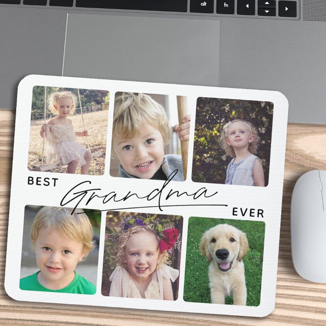 Bästa mormor någonsin Kalligrafi 6 fotokollage Musmatta (Skapare uppladdad)