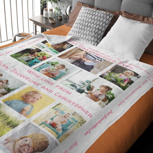Bästa mormor någonsin Modern Anpassningsbar 12 Fot Fleecefilt (Larger personalized photo blanket for Grandma. Add custom text and photos.)
