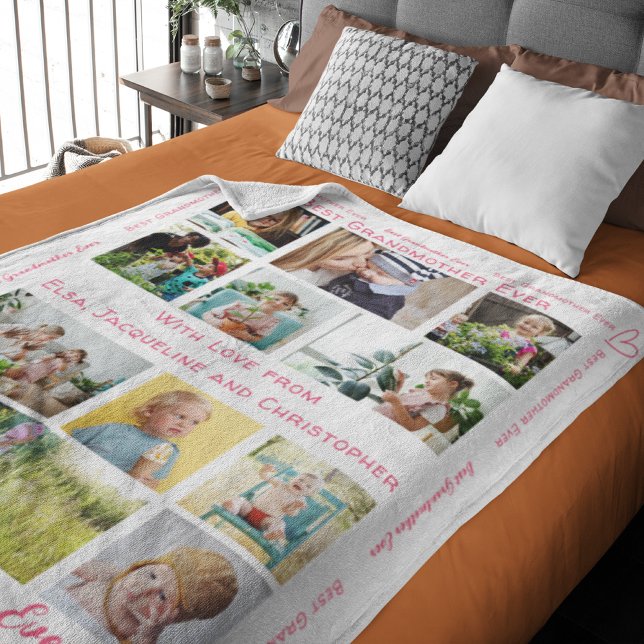 Bästa mormor någonsin Modern Anpassningsbar 12 Fot Fleecefilt (Custom blanket for grandmother for your favorite photos and text.)